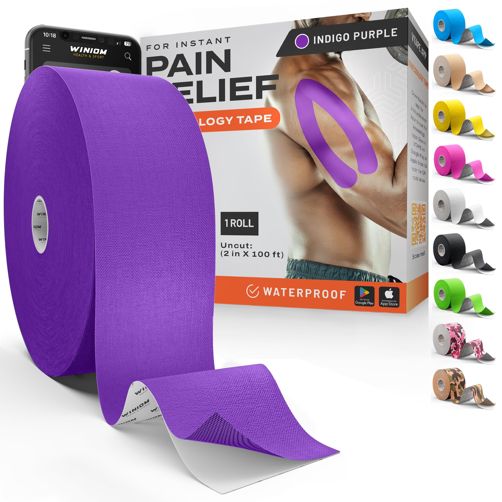 Kinesiology Tape - Waterproof Athletic Tape, Uncut Roll 2"x100ft