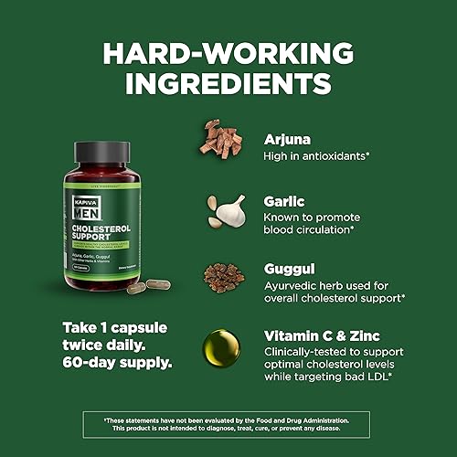 Miniatura 3 de KAPIVA MEN Suplemento de apoyo para el colesterol con arjuna, ajo, guggul y otras hierbas y vitaminas, apoya los niveles normales de colesterol,