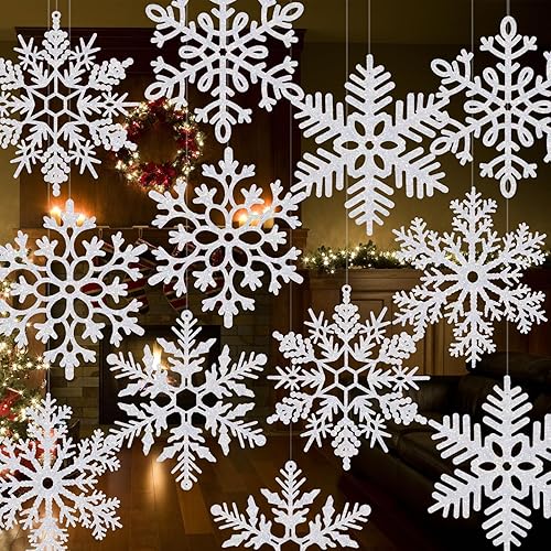 12 Pcs 15.8'' Large Snowflake Decorations – Giant Hanging Snowflakes,
