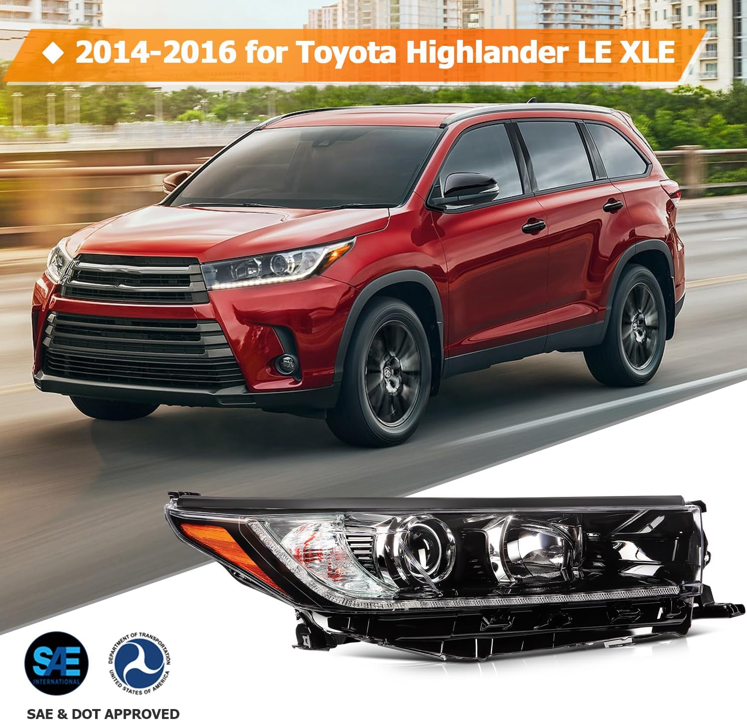 Headlight Assembly Fit 2017-2019 for Toyota Highlander SE Clear Lens Black Housing Passenger Side 81150-OE390 81110-OE390