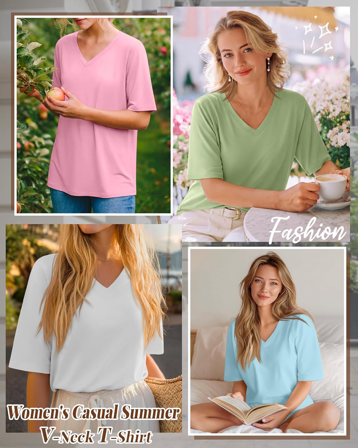 4 Pack Women's Oversized Short Sleeve T Shirts Cotton V Neck Tops Casual Basic Summer Loose Tees Workout Gym Shirts