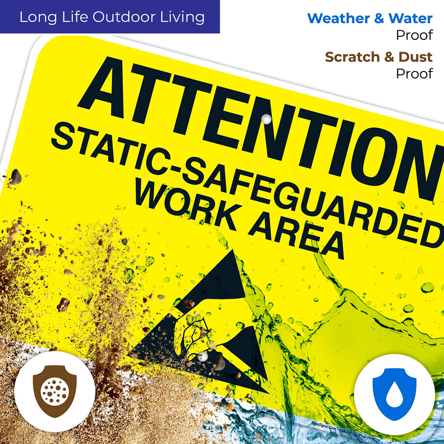 Attention Static-Safeguarded Work Area Sign, 12x18 Inches, Rust Free .063 Aluminum, Fade Resistant, Made in USA