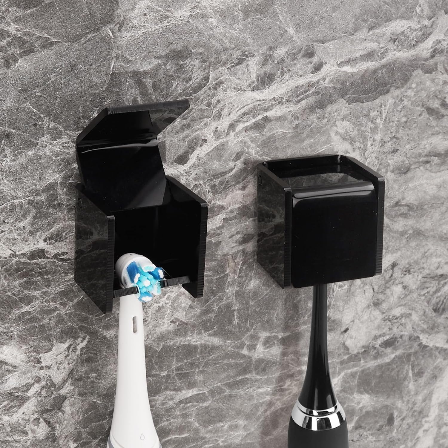 4 Pack Toothbrush Holders for Bathrooms Shower, Wall Mount Toothbrush Organizer with Cover, Self Adhesive Electric Toothbrush Storage, Quick Dry Toothbrush Hanger (Grey)