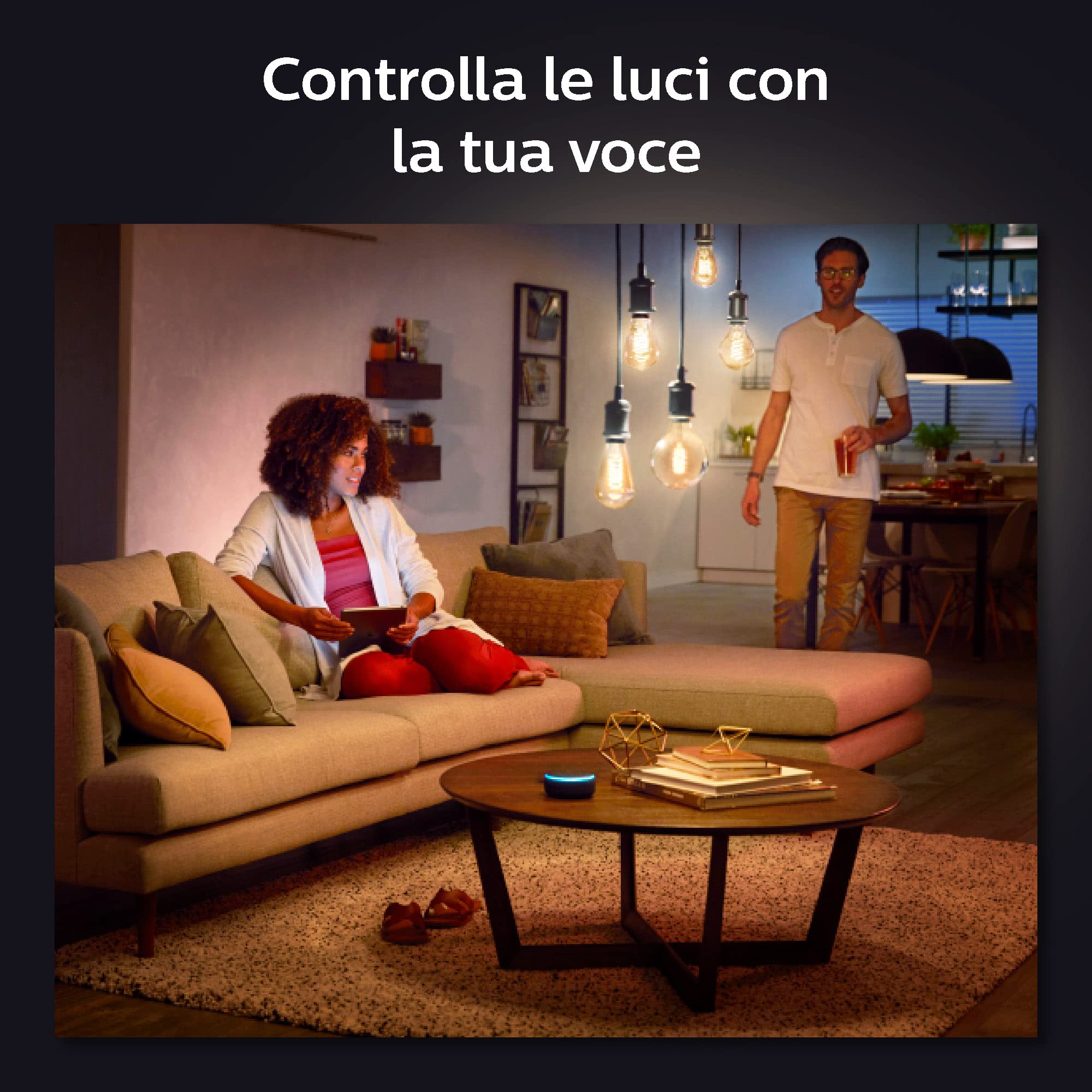 Philips Hue White E27 Große Edison Filament ST72 550lm, warmweißes Licht, dimmbar, steuerbar via App, kompatibel mit Amazon Alexa (Echo, Echo Dot), 2er Pack