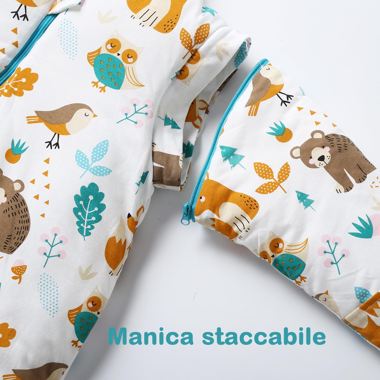 Sacco a pelo invernale per bambini Sacco a pelo per bambini 3,5 Tog Sacco a pelo in puro cotone Varie dimensioni dalla nascita ai 4 anni(Mondo animale,75-90 cm (7-18 mesi))