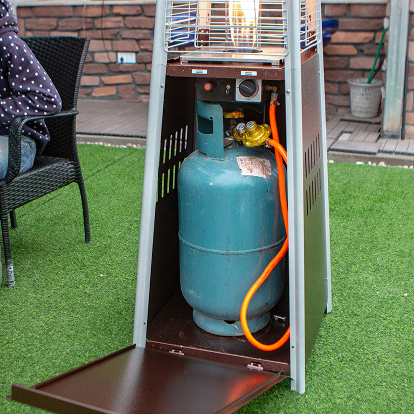 Stufa a gas a piramide a propano da pavimento, con ruote mobili, per barbecue all'aperto, ideale per campeggio e riscaldamento in giardino