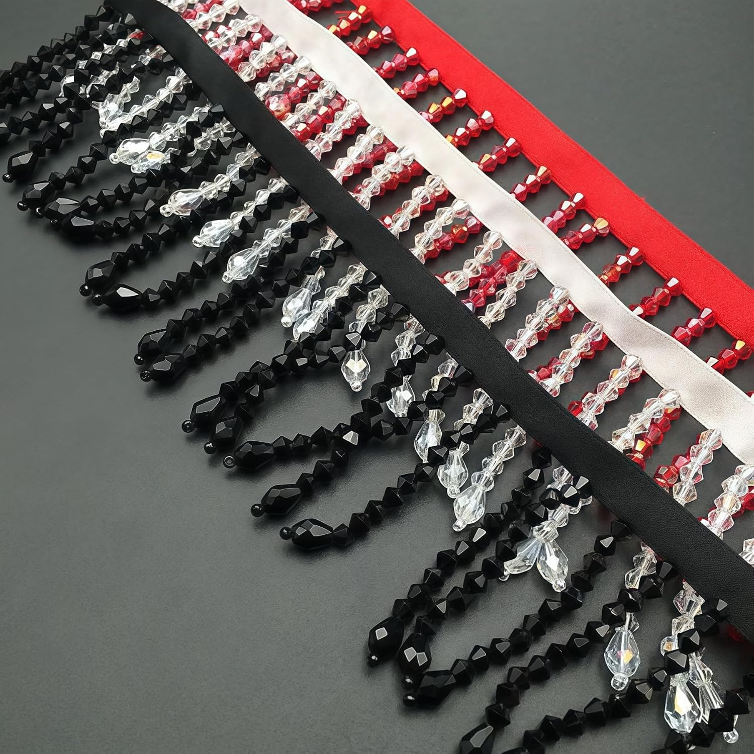 2 Yard Rhinestone Ribbon Tassel Irregular Rhinestone Fringe Tassel Crystal Beaded Fringe Trim Sewing Beaded Fringe for Curtain Lampshades and DIY Clothing Wedding Decoration (Black)