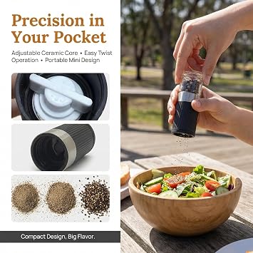 Mini Pepper Grinder Set Portable Tiny Salt and Spice Shakers with Adjustable Coarseness Mills Travel Size Shaker Set for Spices Lunch Box Kitchen and Outdoors