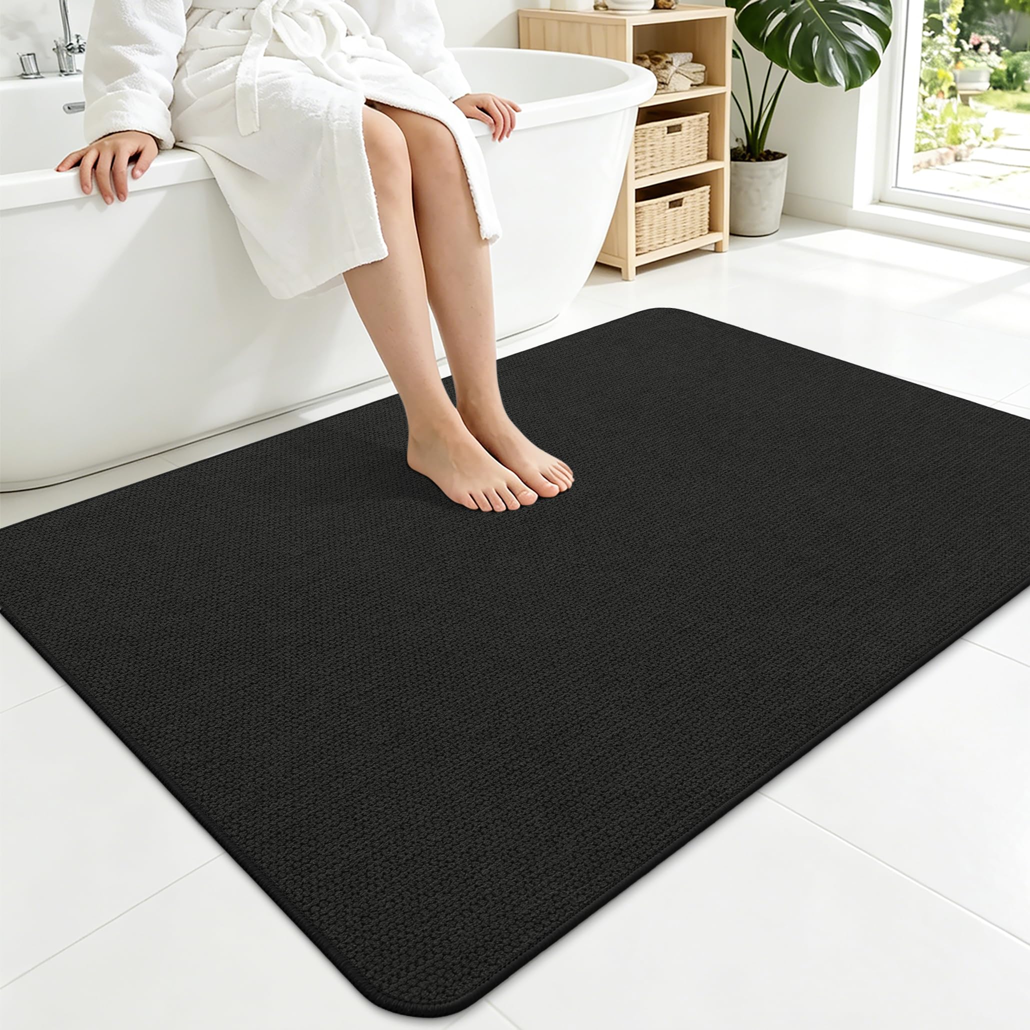 Smiry Ultra Thin Bath Mat 40x32, Non Slip Rubber Washable Bathroom Rugs