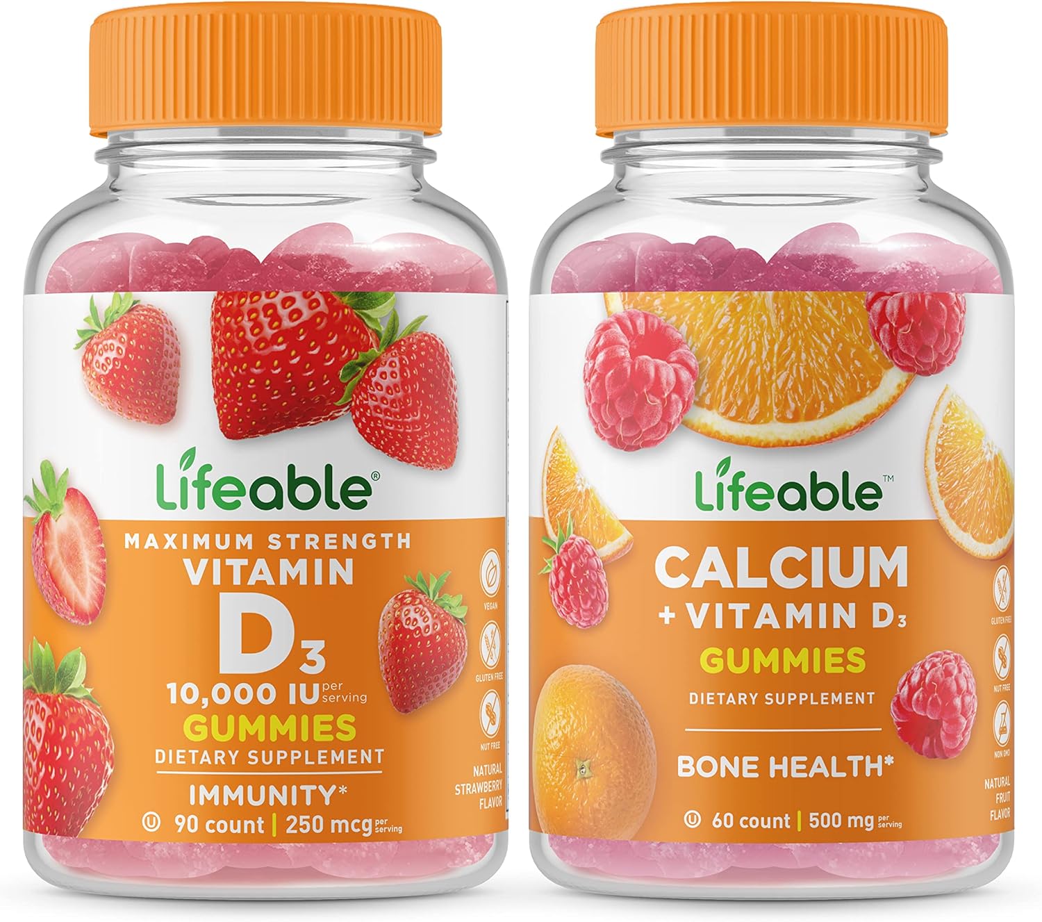 Lifeable Vitamin D 10000 IU + Calcium with Vitamin D, Gummies Bundle - Great Tasting, Vitamin Supplement, Gluten Free, GMO Free, Chewable Gummy