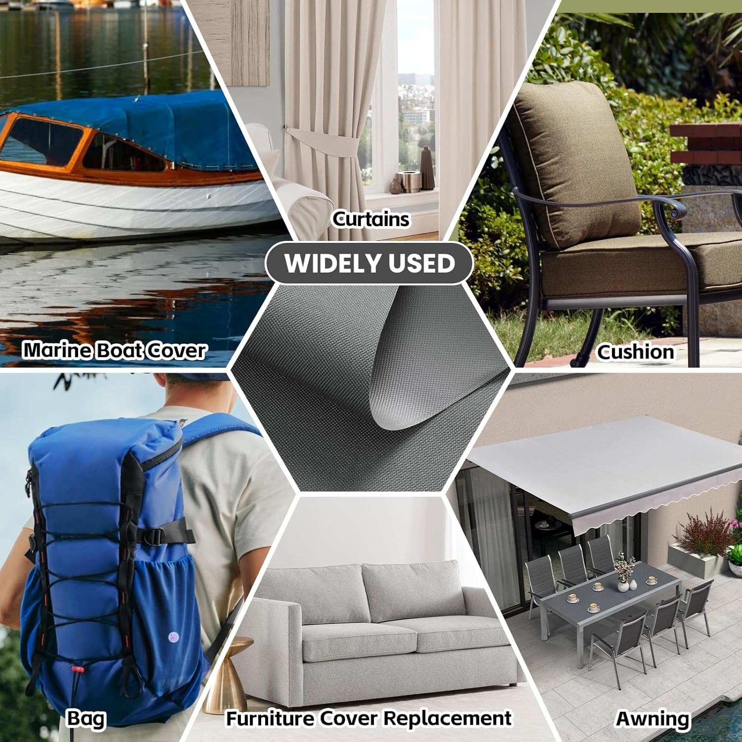 Waterproof Marine Canvas Fabric by The Yard 58" W 600D PVC Backing Water-Resistant Polyester Fabric Upholstery Material for Outdoor Indoor Marine Awning Tent Boat Furniture Cover, 5 Yards Light Grey