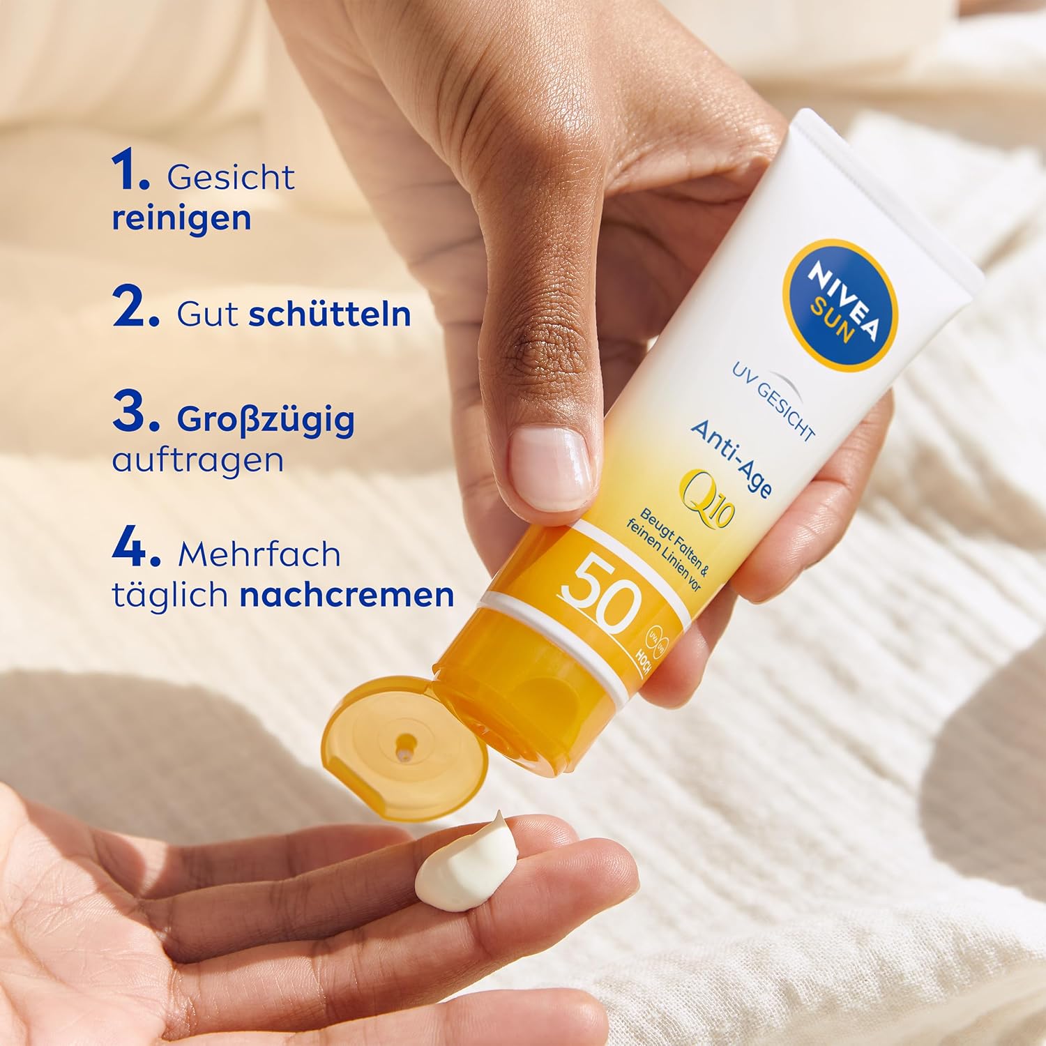 NIVEA SUN Face Q10 Facial Cream for Daily Skin Care, Lightweight Face Cream with Q10 and Glycerin, Fast-Absorbing Formula, Dermatologically Tested for Everyday Facial Care,1.69 fl oz