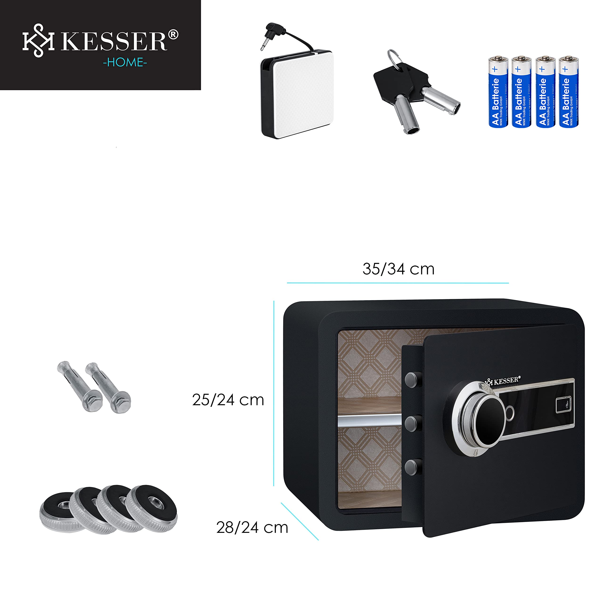 KESSER® Coffre-fort électrique avec lecteur d'empreinte digitale | Boîtier de piles inclus | Coffre-fort électronique | Triple verrouillage à double boulon | Coffre-fort mural ou à poser au sol, M