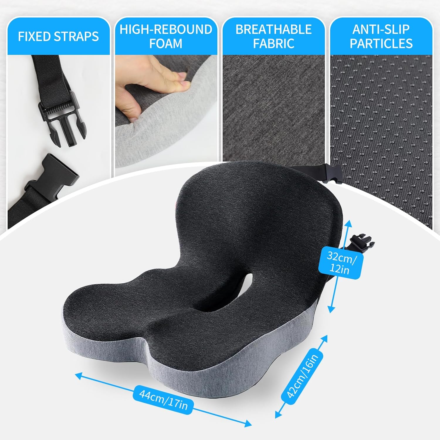 Memory Foam Seat Cushion for Truck Drivers with Adjustable Strap Ergonomic Car Seat Cushions for Driving, Chair Cushion for Back Pain,Lumbar Support & Sciatica Relief for Driving Long - Image 5