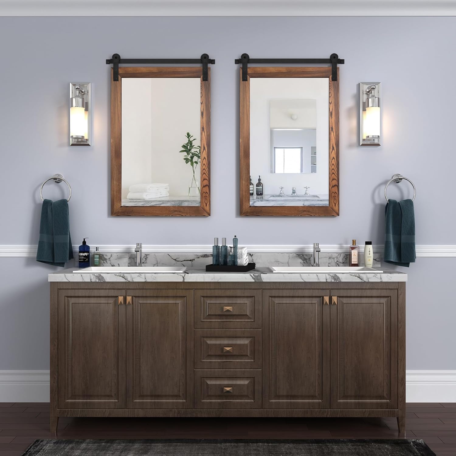 COGOOD Bathroom Mirrors for Over Sink - 22 x 30 Farmhouse Barn Door Wall Mirror for Bathroom, Living Room, Entryway Wall Decor Brown