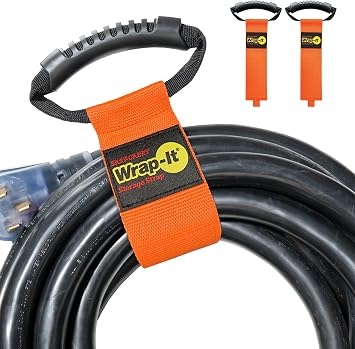 Easy-Carry Wrap-It Storage Straps - 22" 2-Pack Blaze Orange | Heavy-Duty Hook and Loop Cord Carrying Strap, Hanger, and Organizer with Handle for Pool Hoses, Garden Hoses, Cords, Cables
