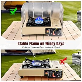 SHINESTAR Dual Fuel Camping Stove with Butane & Propane Compatibility, Portable Stove for Outdoor Cooking, Propane Adapter Hose, Wind Guard and Carrying Case Included, 7800 BTUs Output, Khaki
