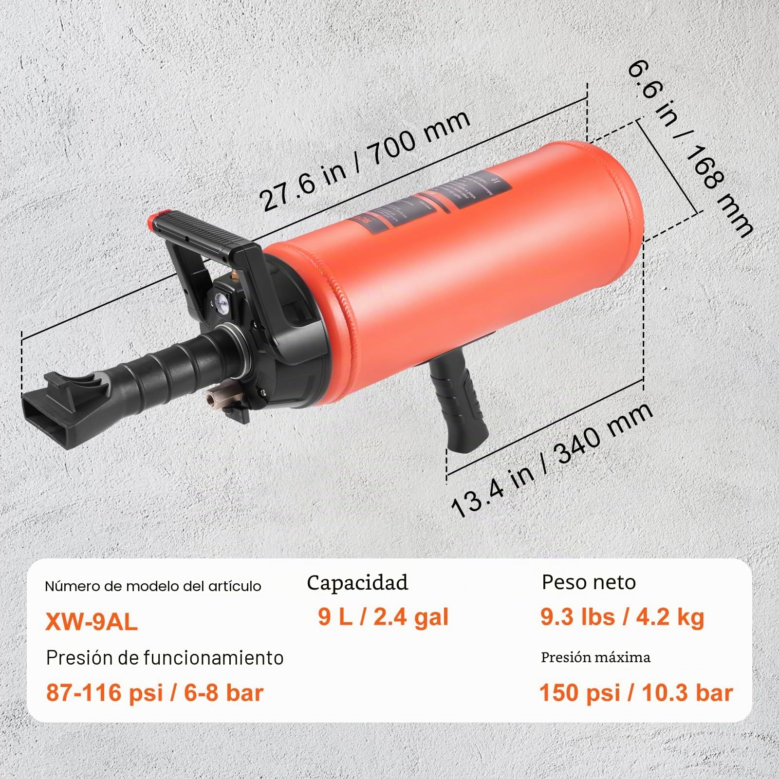 VEVOR Inflador de neumáticos de cañón de aire de 9 L, compresor de aire portátil de 150 PSI, presión de trabajo de 87-116 PSI para tractor, camión, ATV, coche y taller de reparación de automóviles