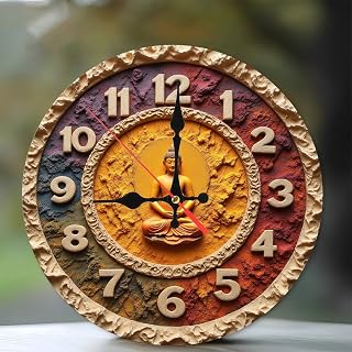 Lancholy Buddha Statue Wall Clock Home Decor 10-Inch Wooden Wall Clock, Silent Movement, Battery Operated (AA Batteries Not Included), Artistic Home Decor, Perfect for Home Accents