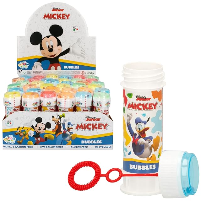 COLORBABY Pack 36 pomperos Mickey Mouse, Goofy, Pluto, Donald 60 ml, Regalos cumpleaños para niños