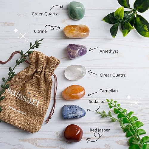 Miniatura 3 de Juego de piedras curativas de cristal de 7 chakras (sodalita, cristal de roca, amatista, citrino, cornalina, jaspe rojo, cuarzo verde), palo de