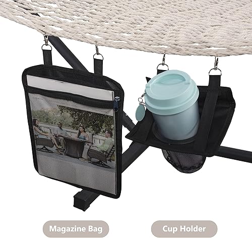 Miniatura 7 de ANOW Hamaca doble de cuerda con barra separadora de madera dura y bolsa de transporte, capacidad de peso de 450 libras para dos personas, natural