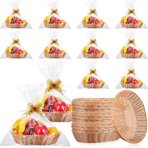 52 cestas de regalo vacías a granel de 12.6 x 9.5 x 3.2 pulgadas, cesta de almacenamiento de frutas, pan de alimentos, pan y frutas, con bolsas de