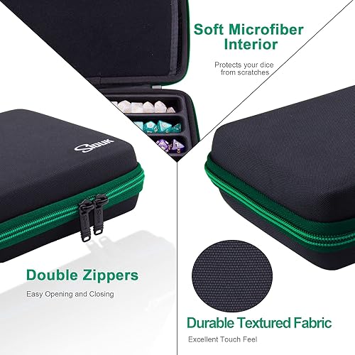 Miniatura 4 de SIQUK Estuche para dados DND, estuche organizador de dados con asa, bandeja ranurada extraíble con capacidad para 8 juegos de dados DND para