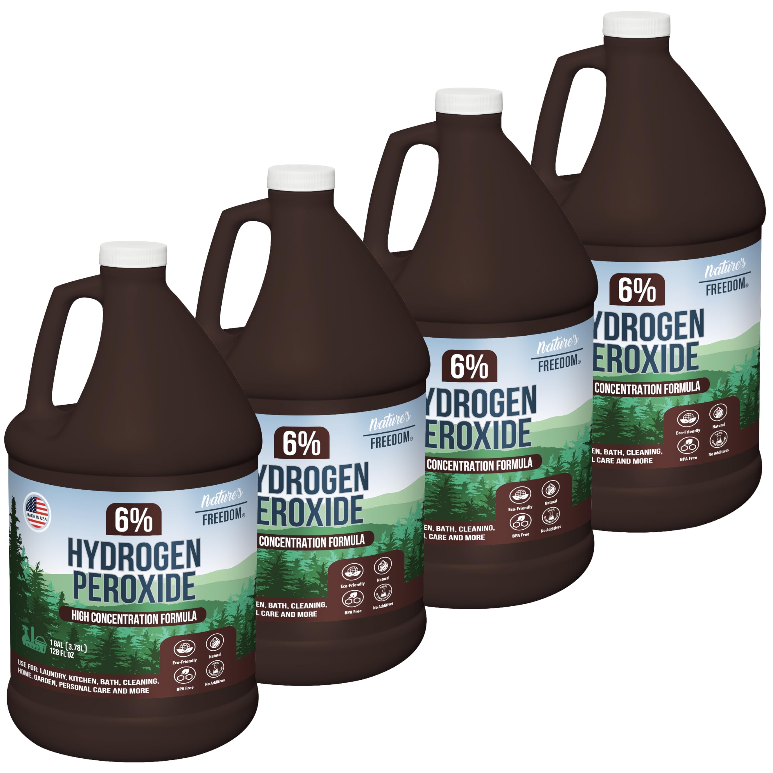 Nature's Freedom 6% Hydrogen Peroxide, Food Grade H2O2 and Purified Water Only, 4 Gallons Solution