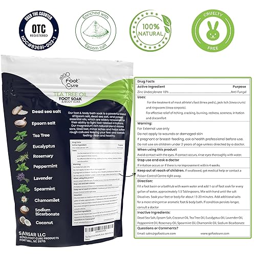Miniatura 3 de FOOT CURE Aceite de árbol de té y baño de pies para músculos con sales de Epsom - Sales naturales para la recuperación después del ejercicio -