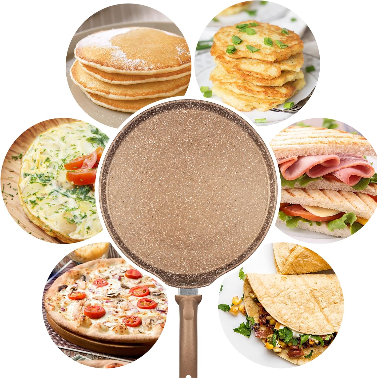 Innerwell 11 inch Nonstick Crepe Pan, Granite Coating Flat Skillet Dosa Tawa Tortilla Pan, Large Pancake Griddle Comal Pan, Compatible with All Stovetops, PFOA Free