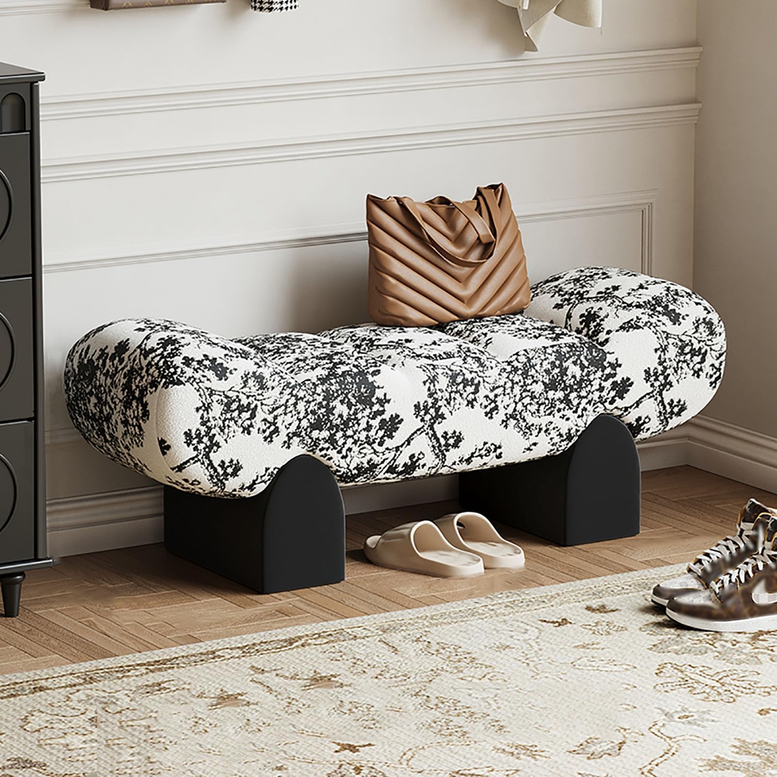 KLGFBDC Ottoman Bench, Upholstered Entryway Shoe Bench, Accent Footstool with Solid Wood Legs for Living Room, Hallway, Bedroom