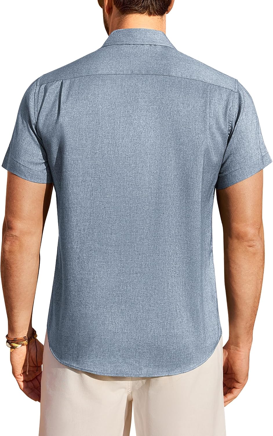 Mens Linen Shirt Short Sleeve Wrinkle Free Casual Untucked Button Down Shirts Beach Breathable Tops Summer