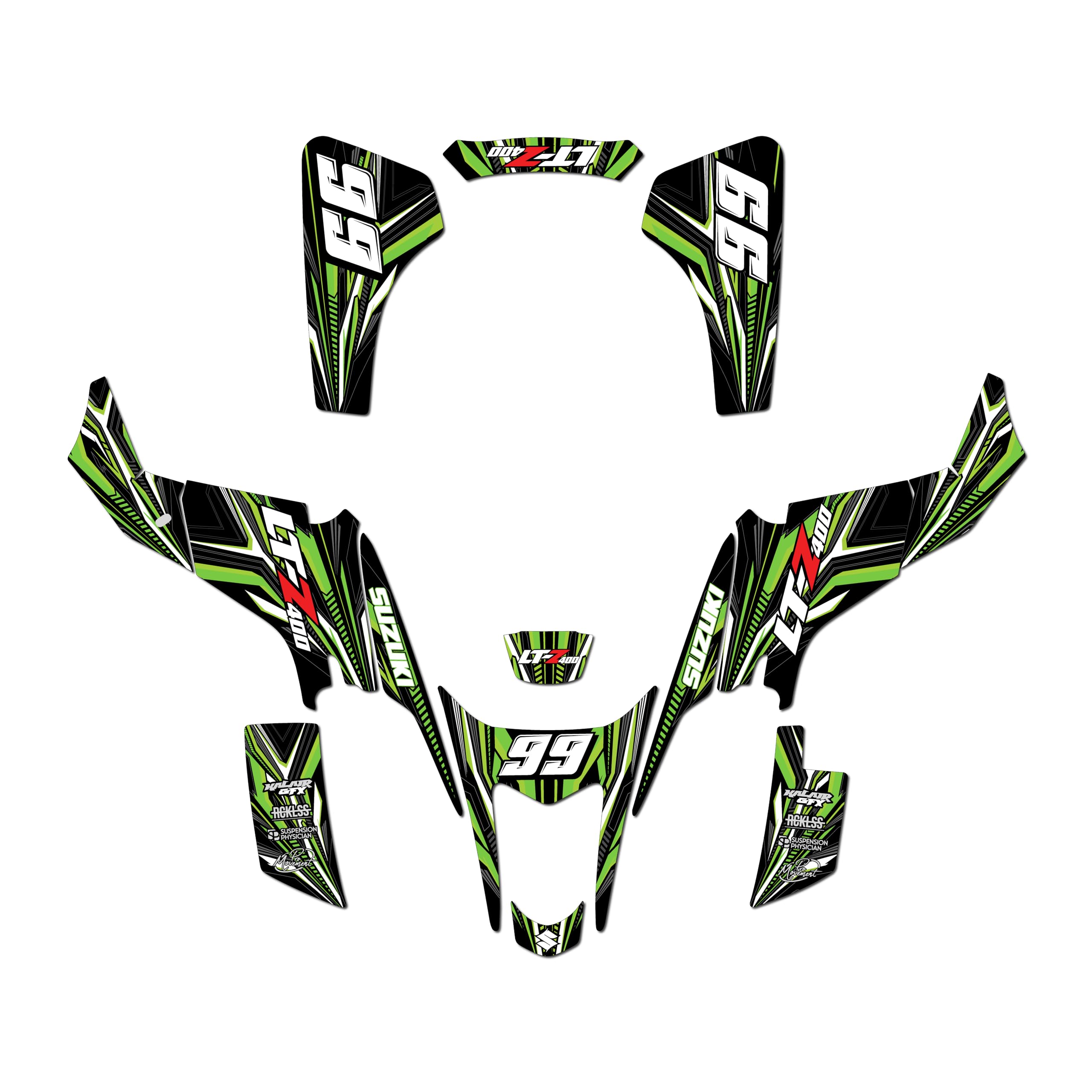 Graphics Kit for Suzuki LTZ400 (2003-2008) Prime Series Green 21 Mil - Pro Edition - ATV UTV Custom Racing Graphics Stickers Decals Kit, no-Plastics