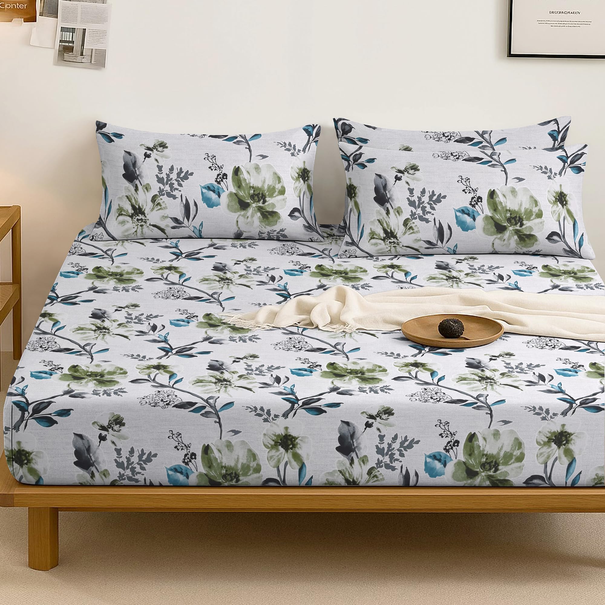 Bloombedding 35cm Deep Fitted Sheet Pack Of 2 Single Bed – Strong & Long-Lasting Printed Fabric, Soft Luxury Fitted Bed Sheet for Single Mattress