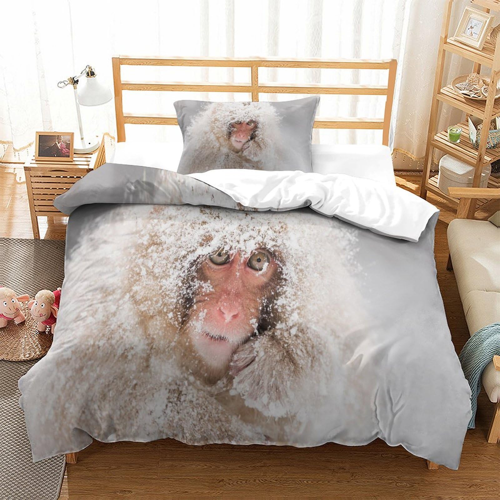 P1S9U7W5Y 3D Printed Winter Monkey Duvet Cover Set 3pcs Microfiber Monkey Bedding Set Single