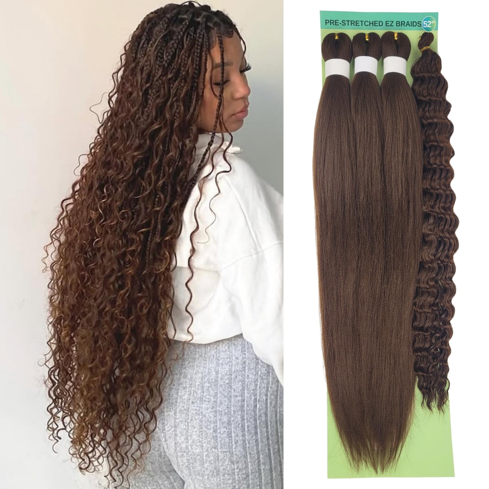 Dark Brown Braiding Hair Pre Stretched Knotless Braiding Hair for Boho Braids(4 Packs)