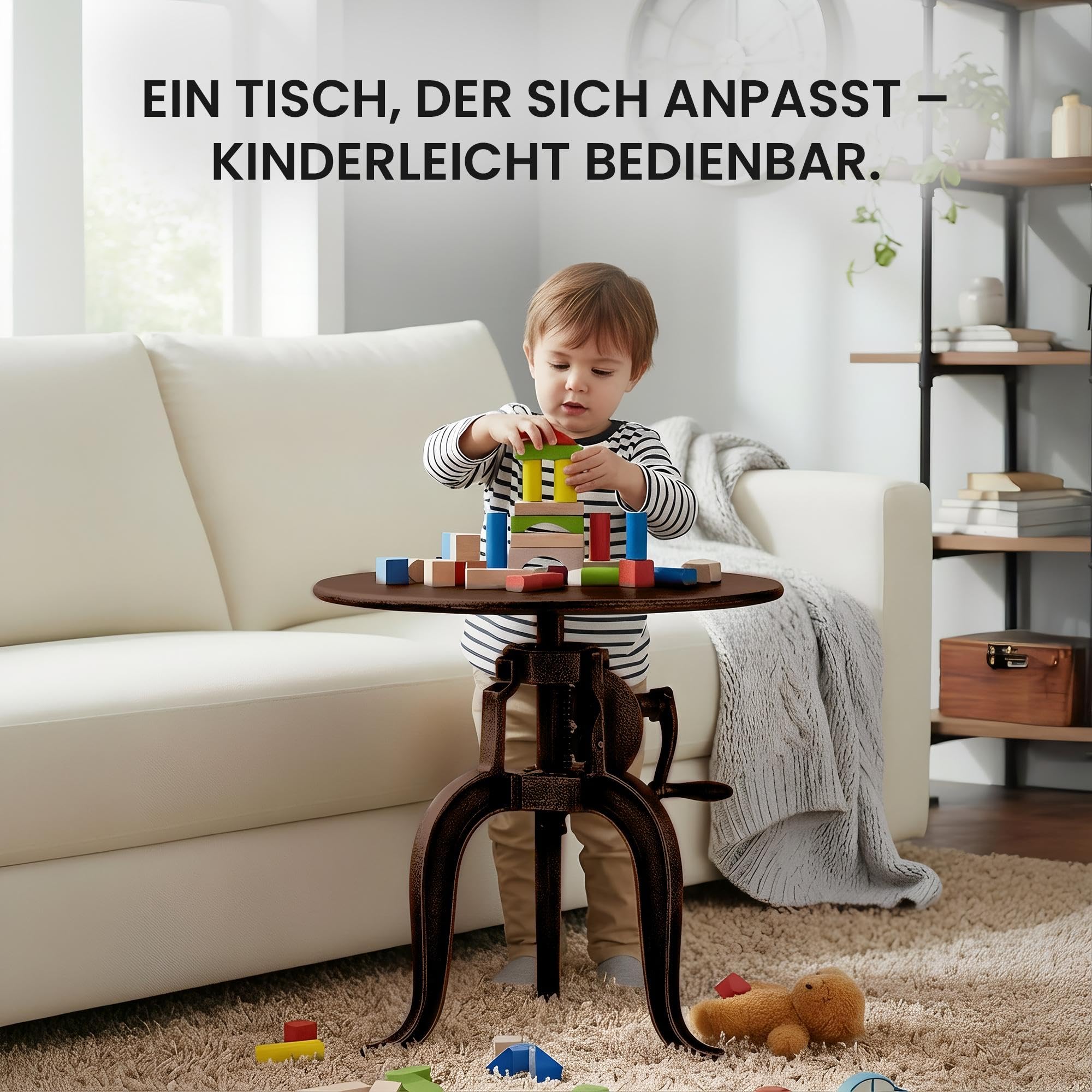CLP Beistelltisch Couch höhenverstellbar Marcos, Couchtisch rund Metall 50 cm Durchmesser für Wohnzimmer und Esszimmer, Industrial Stil, Farbe:Bronze