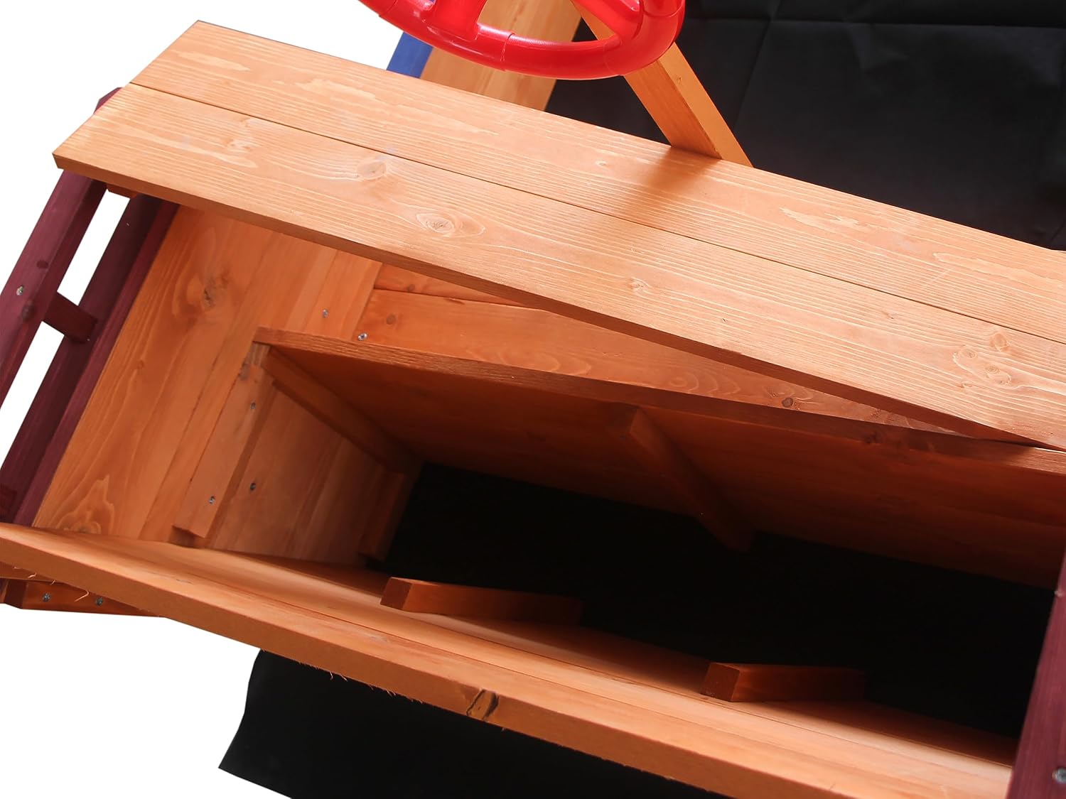 Pirate Ship Sandbox with Lid and Canopy for Kids Ages 4-8, Wooden Outdoor Sand Box with Cover, Rudder, Storage Bench, 43.3x22.6x6.3 Inch