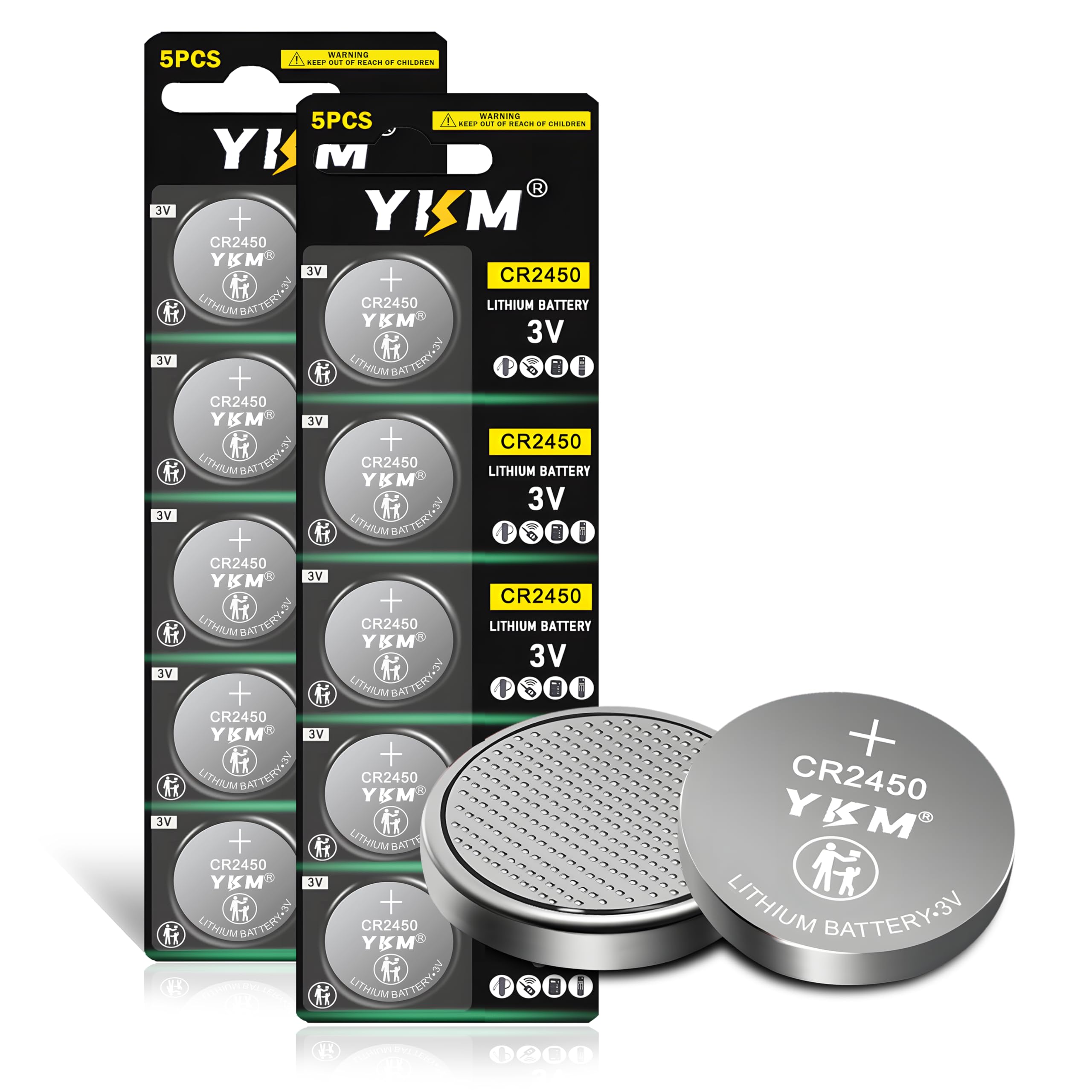 YKM 10 Pack CR2450 CR 2450 Lithium Battery 3V for Tea Light Candles Car Remote Key Fob Battery 2450