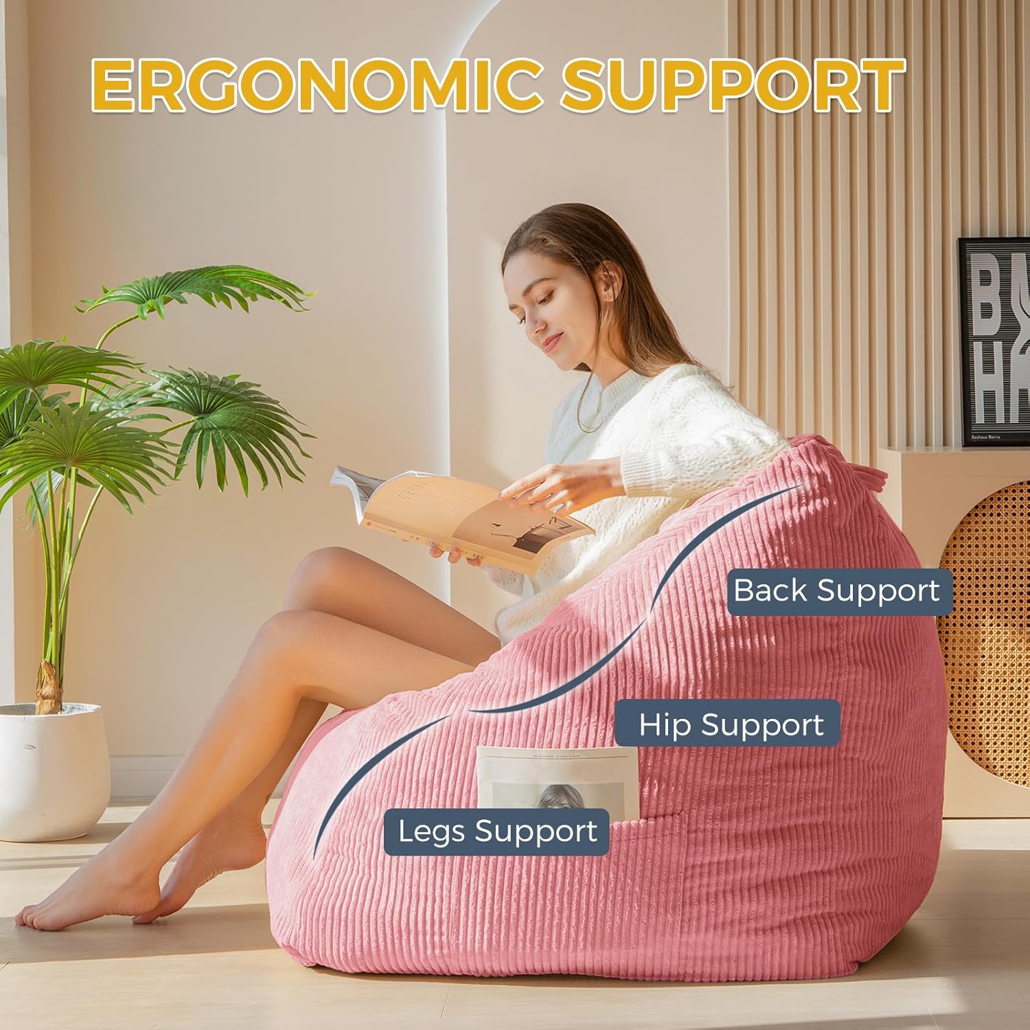 MAXYOYO Bean Bag Chair, Floor Sofa with Handle, Bean Bag Chairs for Adults and Kids, Teens Living Room Bean Bag, Accent Sofa Chair with Pocket for Gaming Reading Relaxing - Image 7