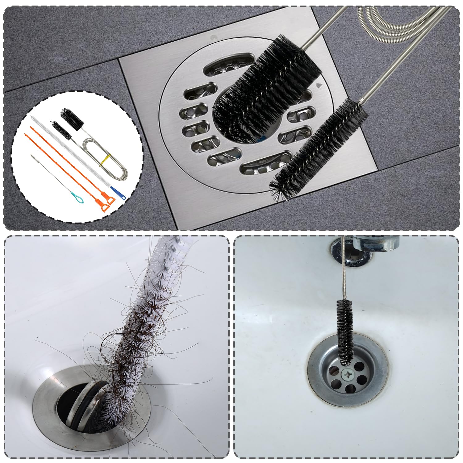 REEKNOKOL Drain Unblocker Tools, 5Pcs Sink Unblocker Tool Flexible Drain Cleaner Tool 155cm/61in Drain Brush 45cm/ 17.8in Drain Snake Unblocker for Kitchen Bathroom Shower Plug Hole - Image 4