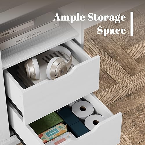 Miniatura 4 de YESHOMY Soporte de TV para televisores de hasta 65 pulgadas, con puertas correderas de granero y 4 cajones de almacenamiento, mesa consola y muebles