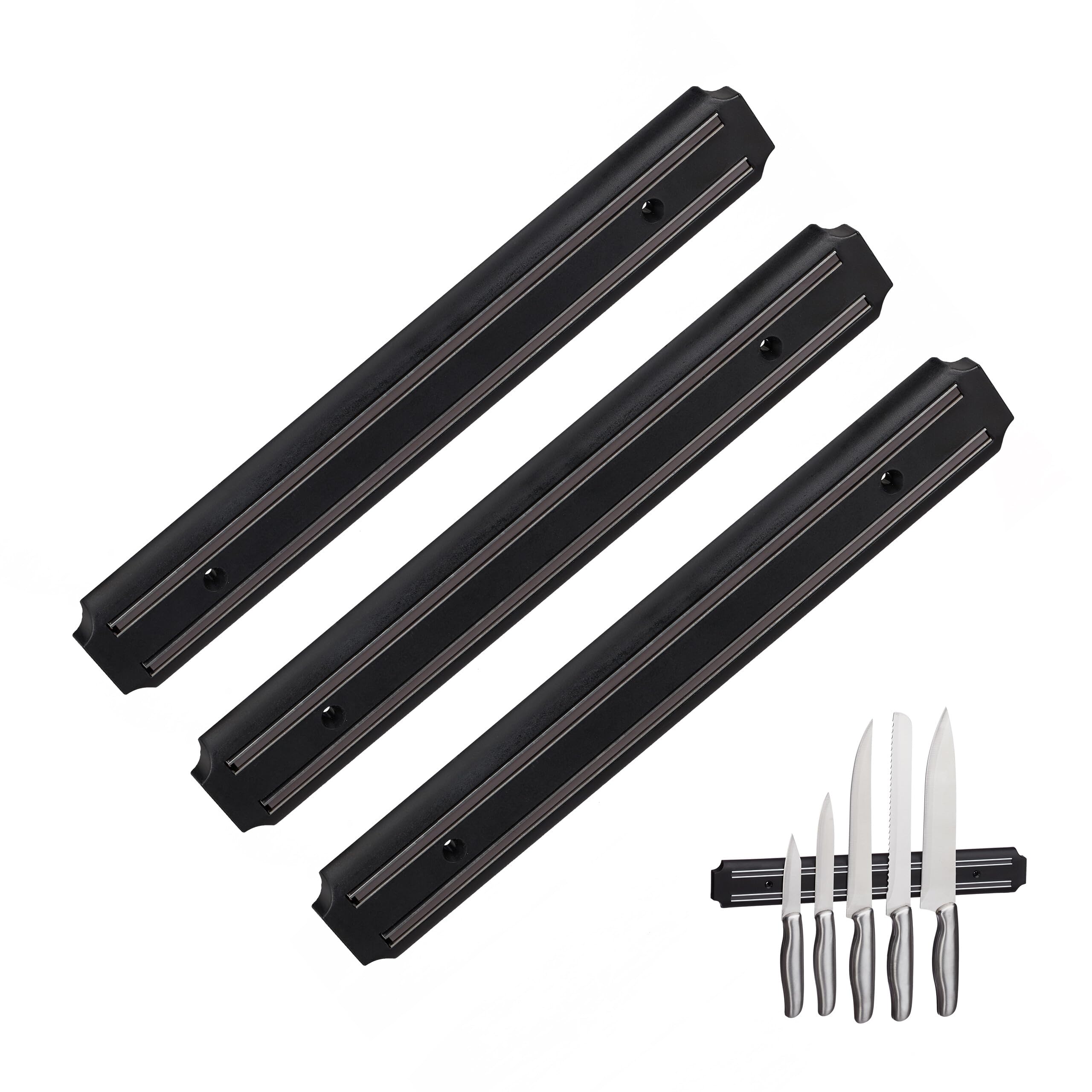 Relaxdays Listwa magnetyczna, zestaw 3 sztuk, długość 33 cm, tworzywo sztuczne, magnetyczny uchwyt na noże, nóż i narzędzia, kolor czarny