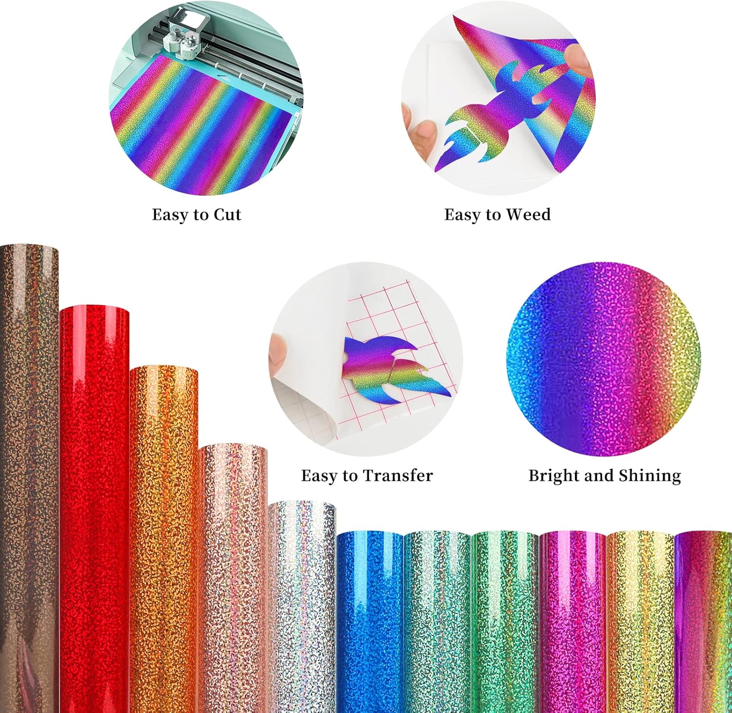 Shimmer Glitter Permanent Vinyl for Cricut,5 Pack 12"x12" Shimmer Rainbow Adhesive Vinyl Sheets,Adhesive Craft Vinyl for Cricut, Silhouette Cameo Cutters Indoor and Outdoor Decal : Arts, Crafts & Sewing