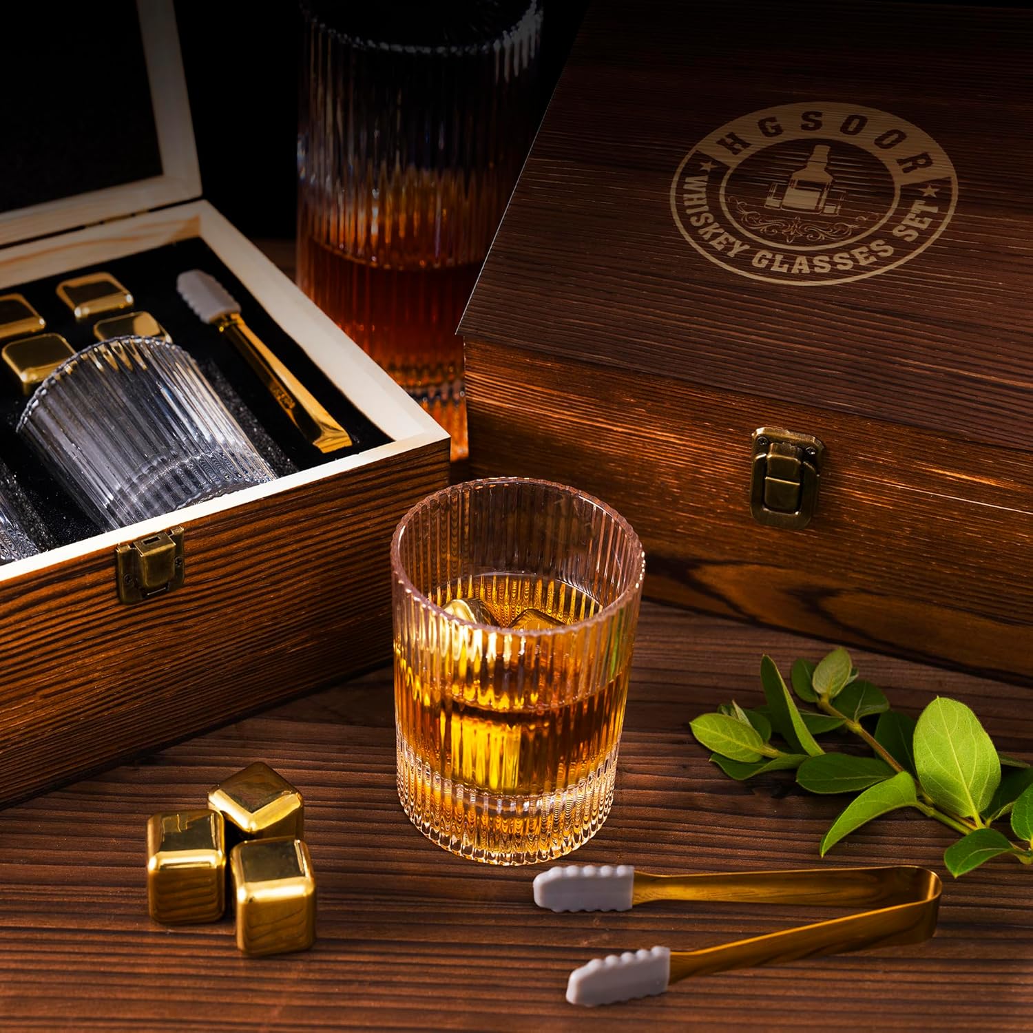 Whiskey Glasses Set of 2 - Whiskey Gifts Set with 6 Gold Chilling Stones，Whiskey Glass and Stones Set ，Unique Bourbon Gifts for Men Dad Birthday Anniversary Father's Day Christmas - Image 7