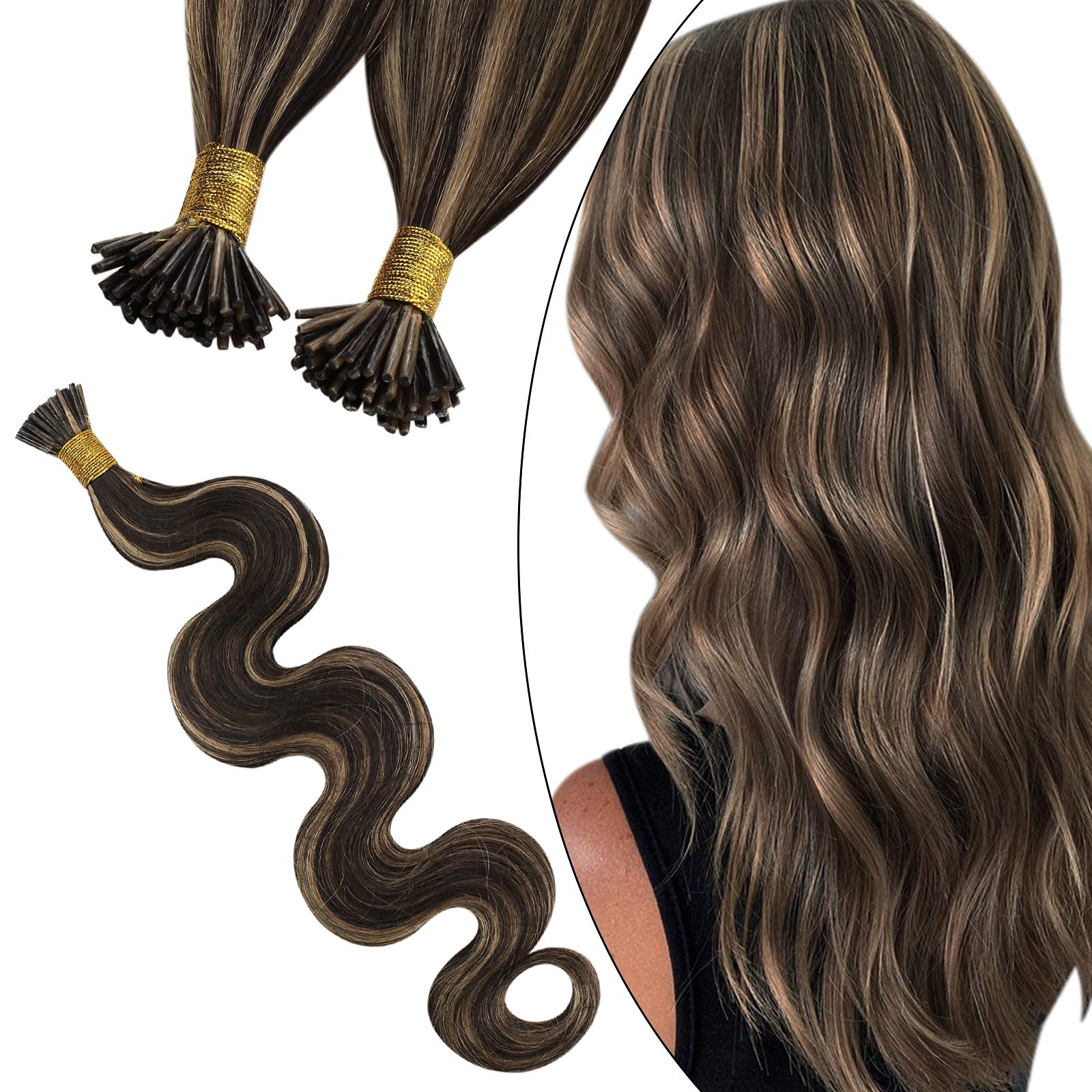 Amazon.com: Ugeat Body Wave I Tip Hair Extensions 22 Inch Itip Hair  Extensions #P4/27 Brown Highlight with Blonde Hair Extensions 40 Grams  Keratin Tip Cold Fusion Hair Extensions : Everything Else