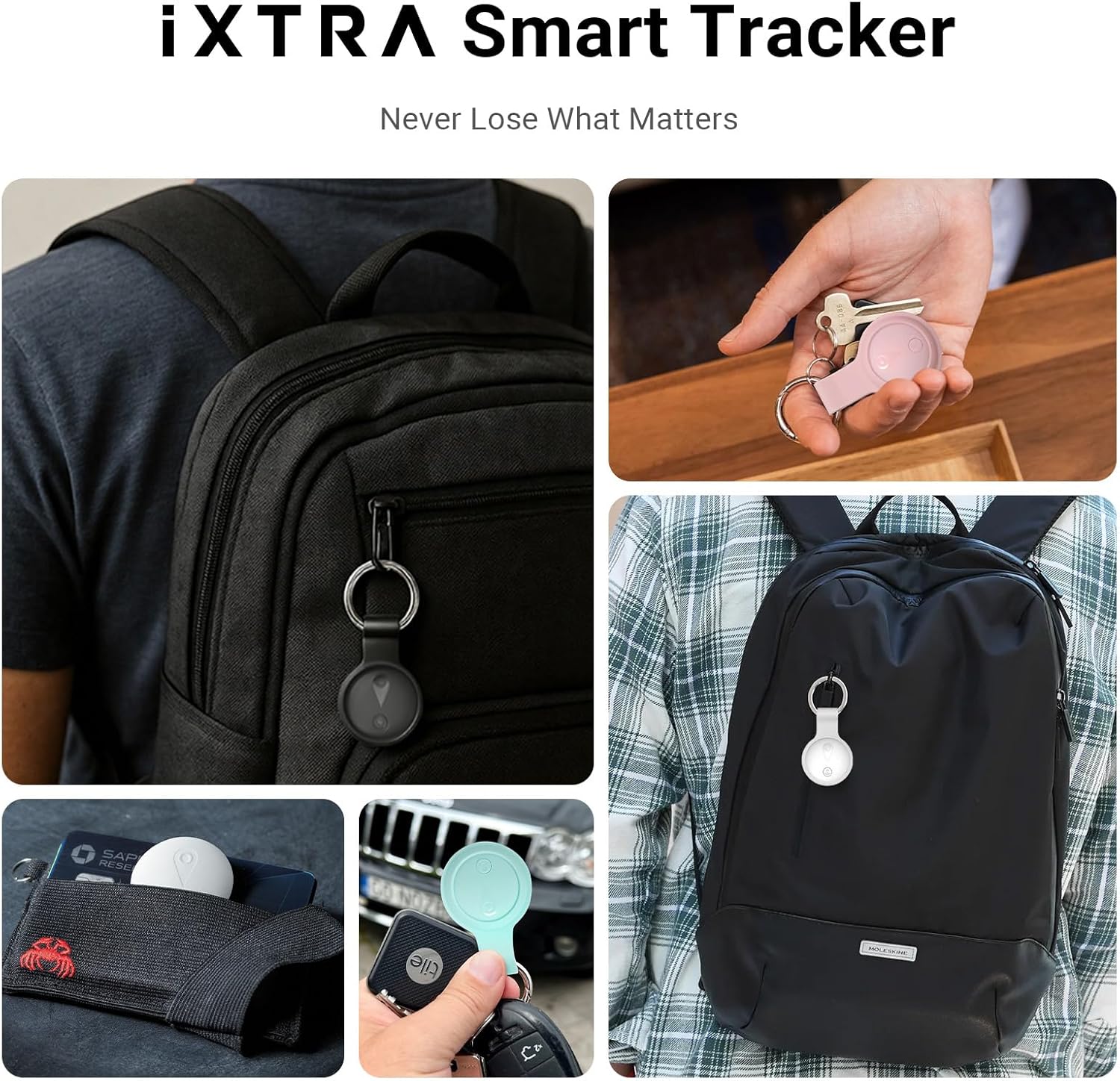iXTRA New Air Tracker Tag-4Pack with Holder, Bluetooth Item Finder Work with Apple Find My APP (iOS Only), Easy Battery Replacement, Smart Keys Finder and Item Locator for Keys,Wallet,Pet (4 Black)