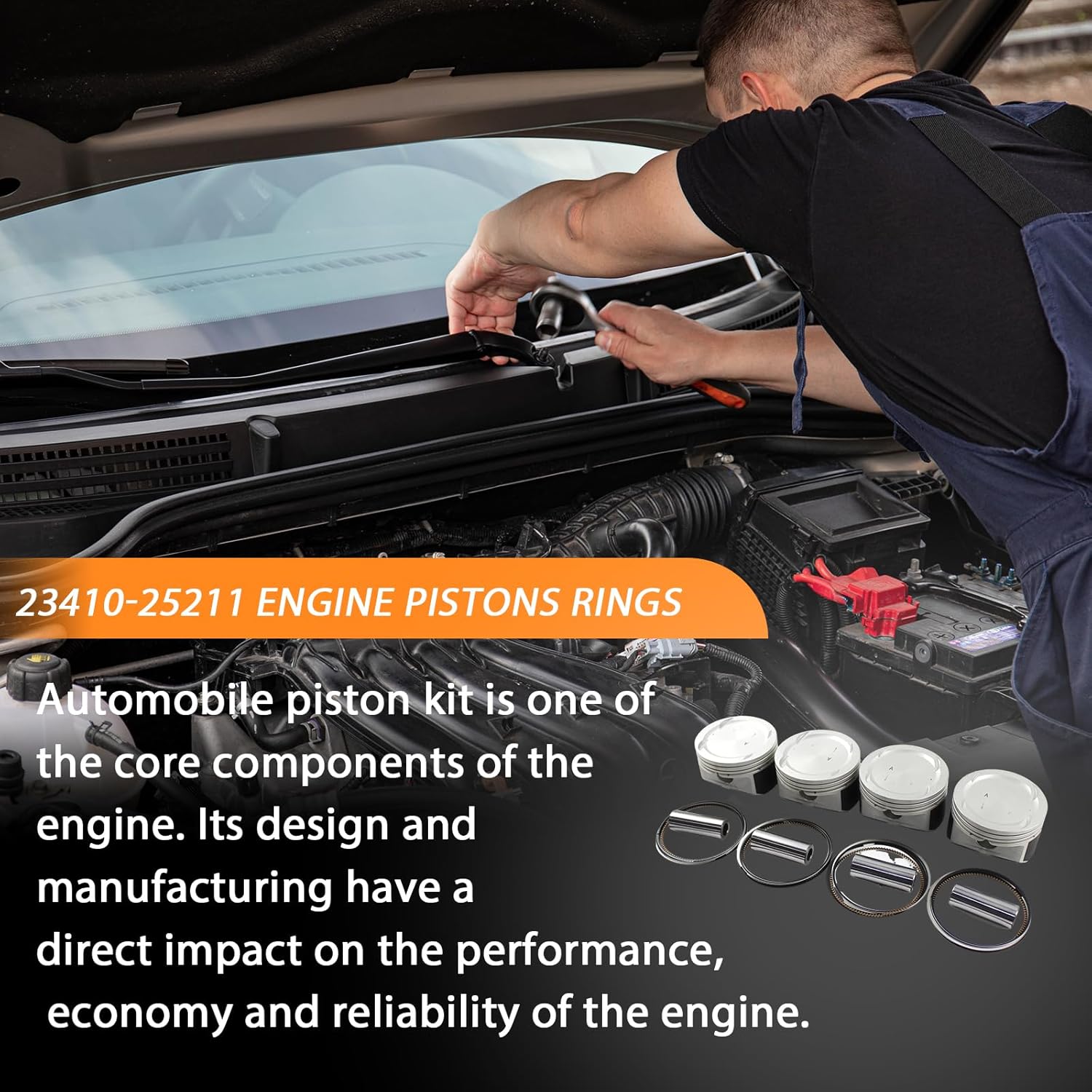 4Pcs Engine Piston Rings Set for G4KC Engine - Fits for Forte Optima Rondo Santa Fe Sorento Sportage Tucson 2.4L 23410-25211 Automotive Replacement Engine Piston