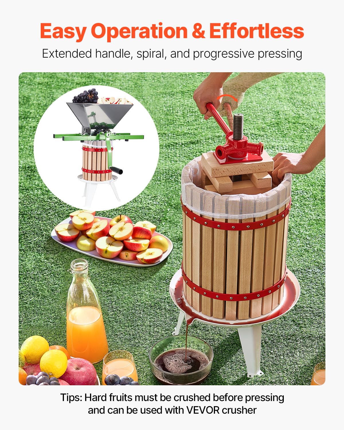 VEVOR Pressa Manuale per Vino di Frutta Cesto in Legno Massello 18L con 8 Blocchi, Spremiagrumi Manuale per Bevande Alcoliche Pressa per Sidro, Mela, UVA, Tintura, Miele, Olio d'Oliva Cucina, Casa